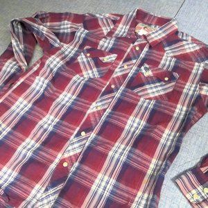 Wrangler Western Pearl Snap Shirt Long Sleeve Red Plaid Youth XL (14-16) Boys